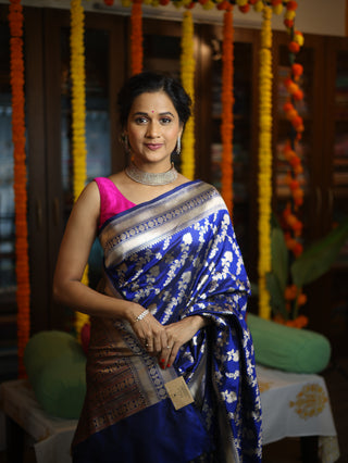 Blue Banarasi Silk Saree-SRBBSS503