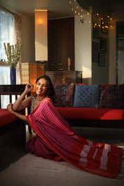 Pink Check Cotton Ilkal Saree with Gayatri Border - SRPCCIS598