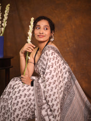 White Grey HBP Cotton Saree - SRWGCS3349