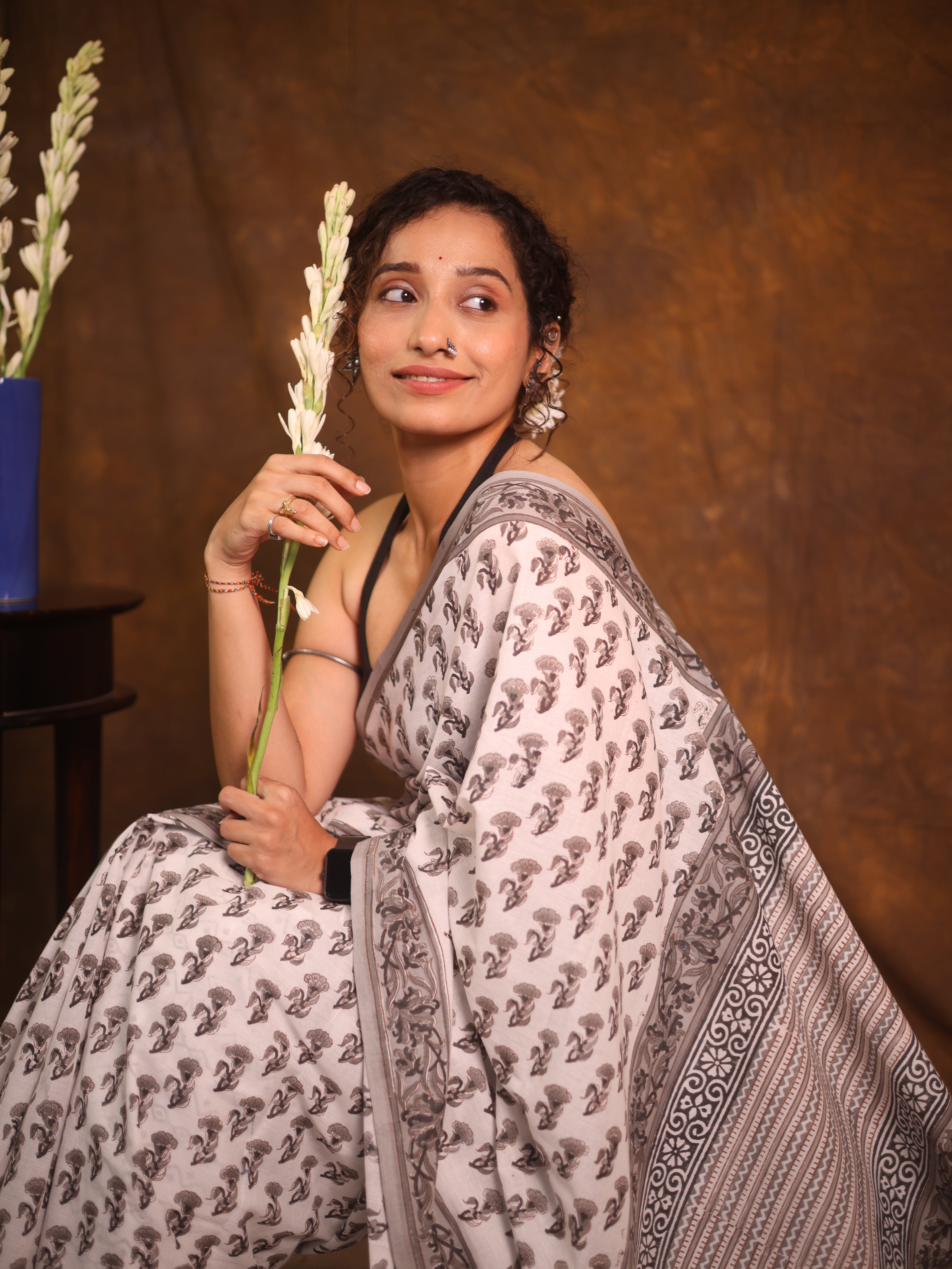 White Grey HBP Cotton Saree - SRWGCS3349