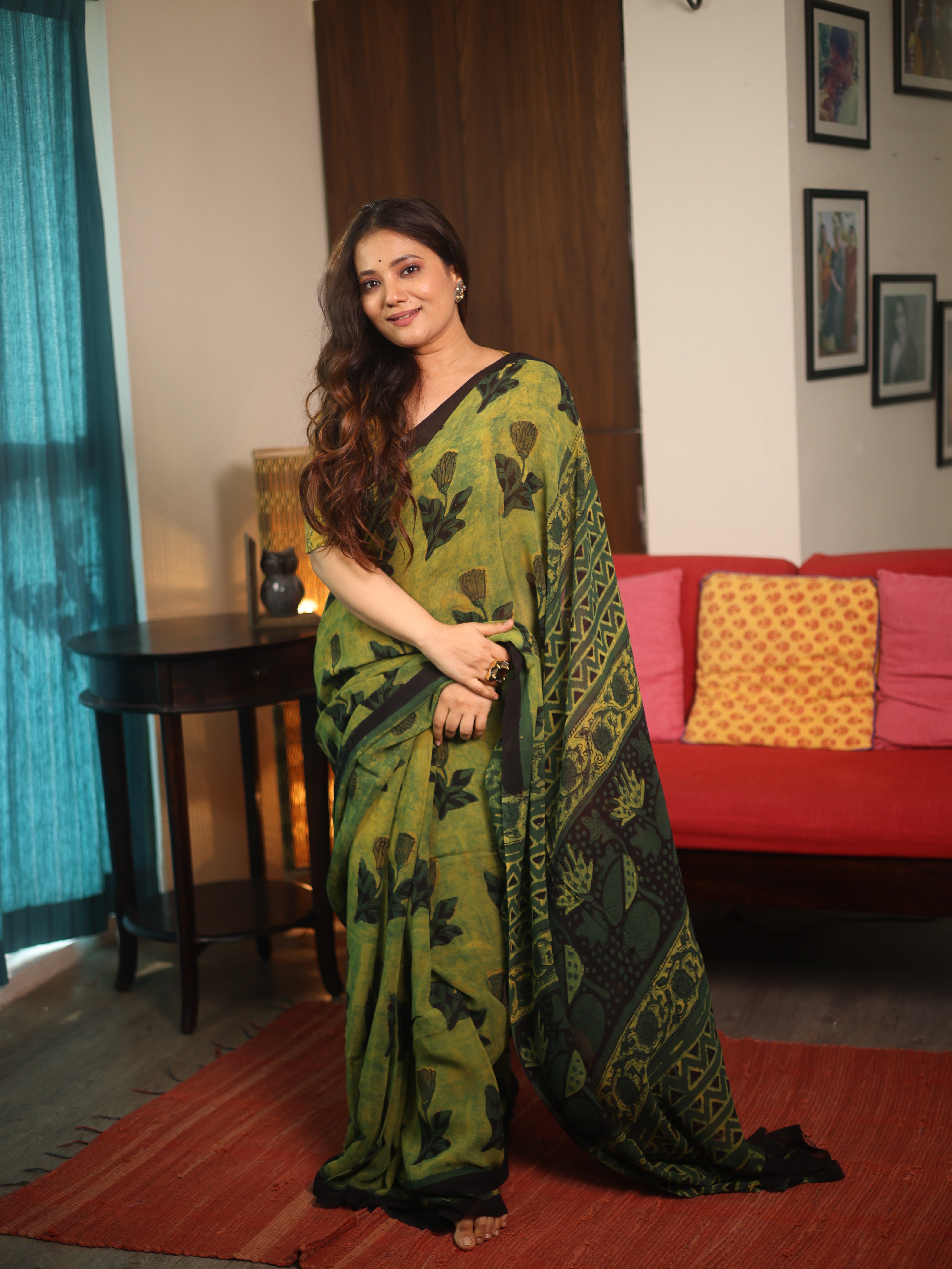 Olive Yellow HBP Georgette Vanaspati Saree - SROYHGS30