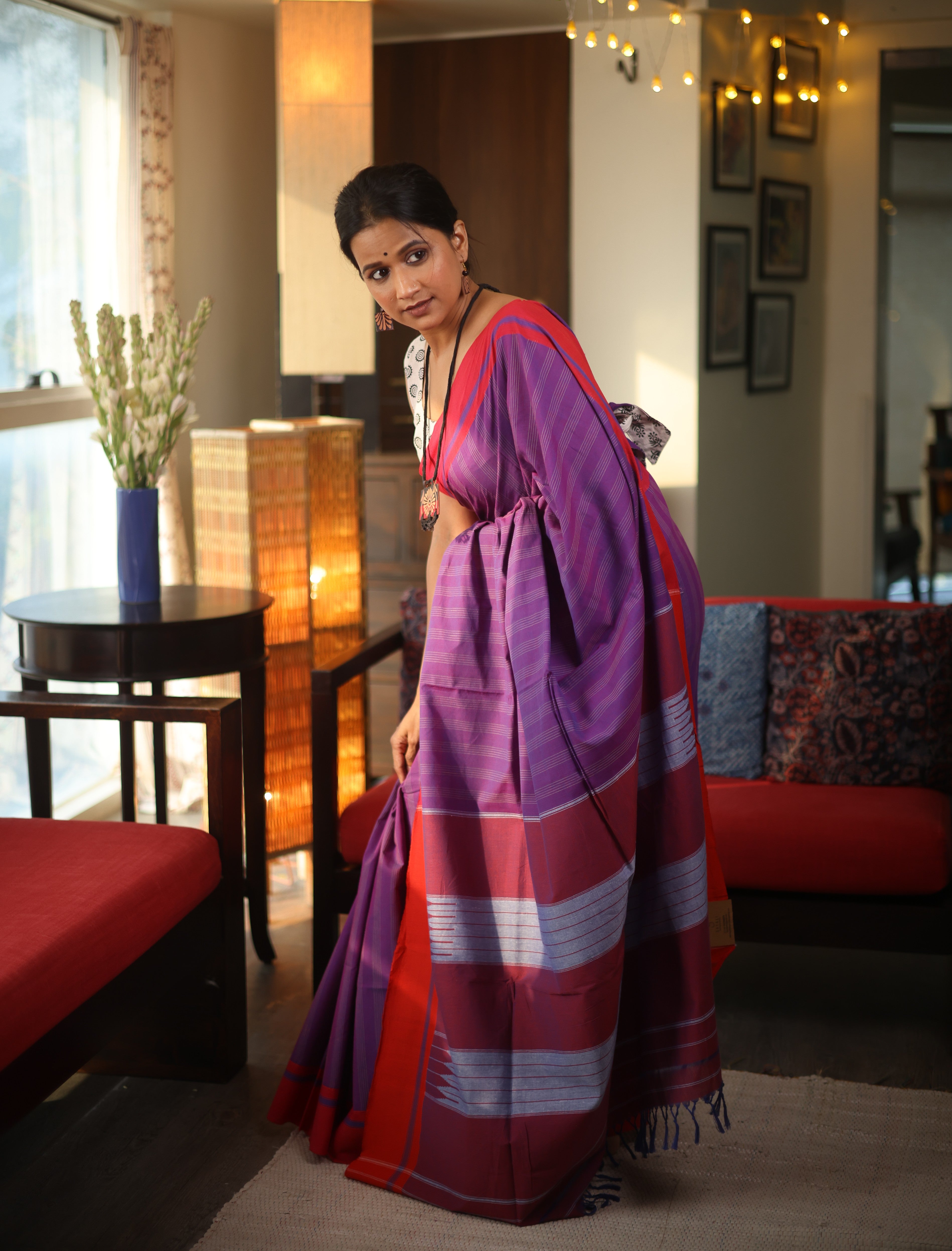 Purple Cotton Ilkal Saree - SRPCIS556