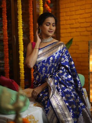 Blue Banarasi Silk Saree-SRBBSS503