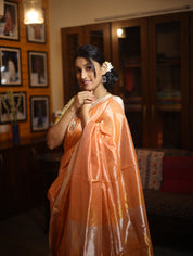 Orange Maheshwari Tissue Saree - SROMTS313