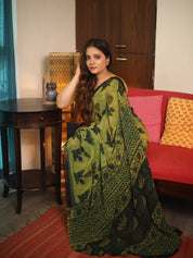 Olive Yellow HBP Georgette Vanaspati Saree - SROYHGS30