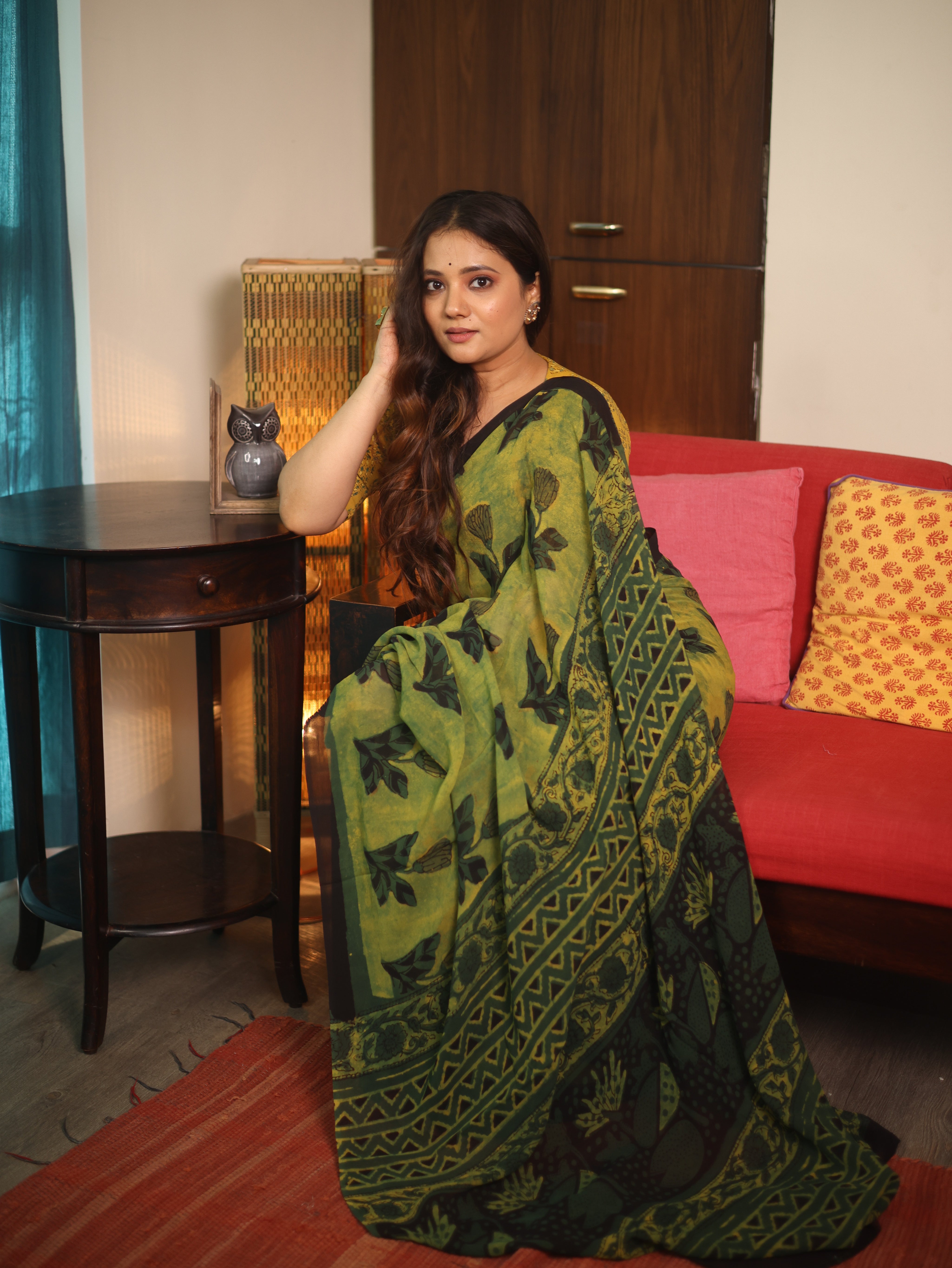 Olive Yellow HBP Georgette Vanaspati Saree - SROYHGS30