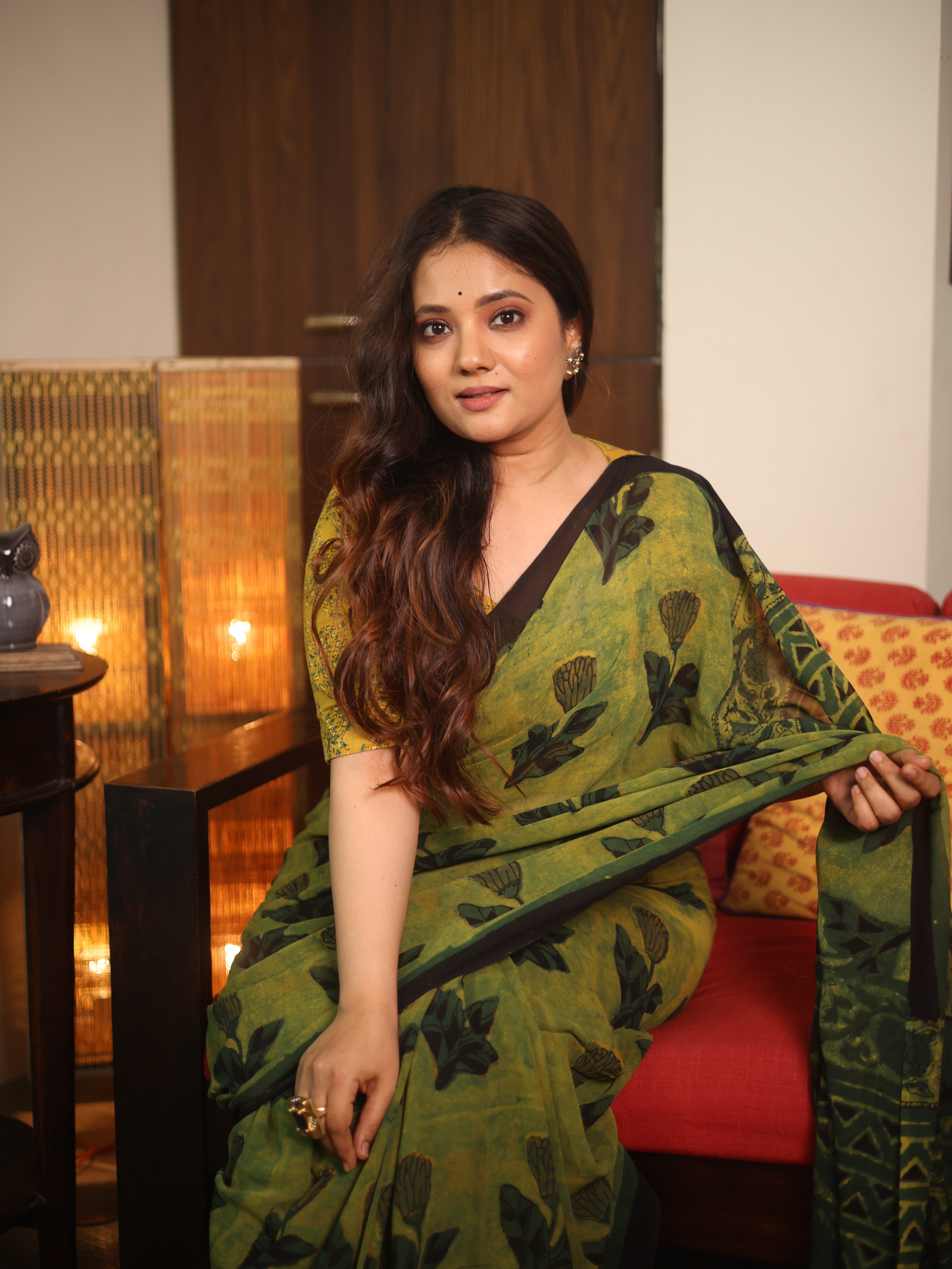 Olive Yellow HBP Georgette Vanaspati Saree - SROYHGS30