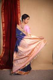 Dual Tone Peacock Blue Kanjivaram Silk Saree - SRDTPBKSS1015