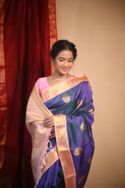 Dual Tone Peacock Blue Kanjivaram Silk Saree - SRDTPBKSS1015