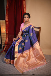 Dual Tone Peacock Blue Kanjivaram Silk Saree - SRDTPBKSS1015