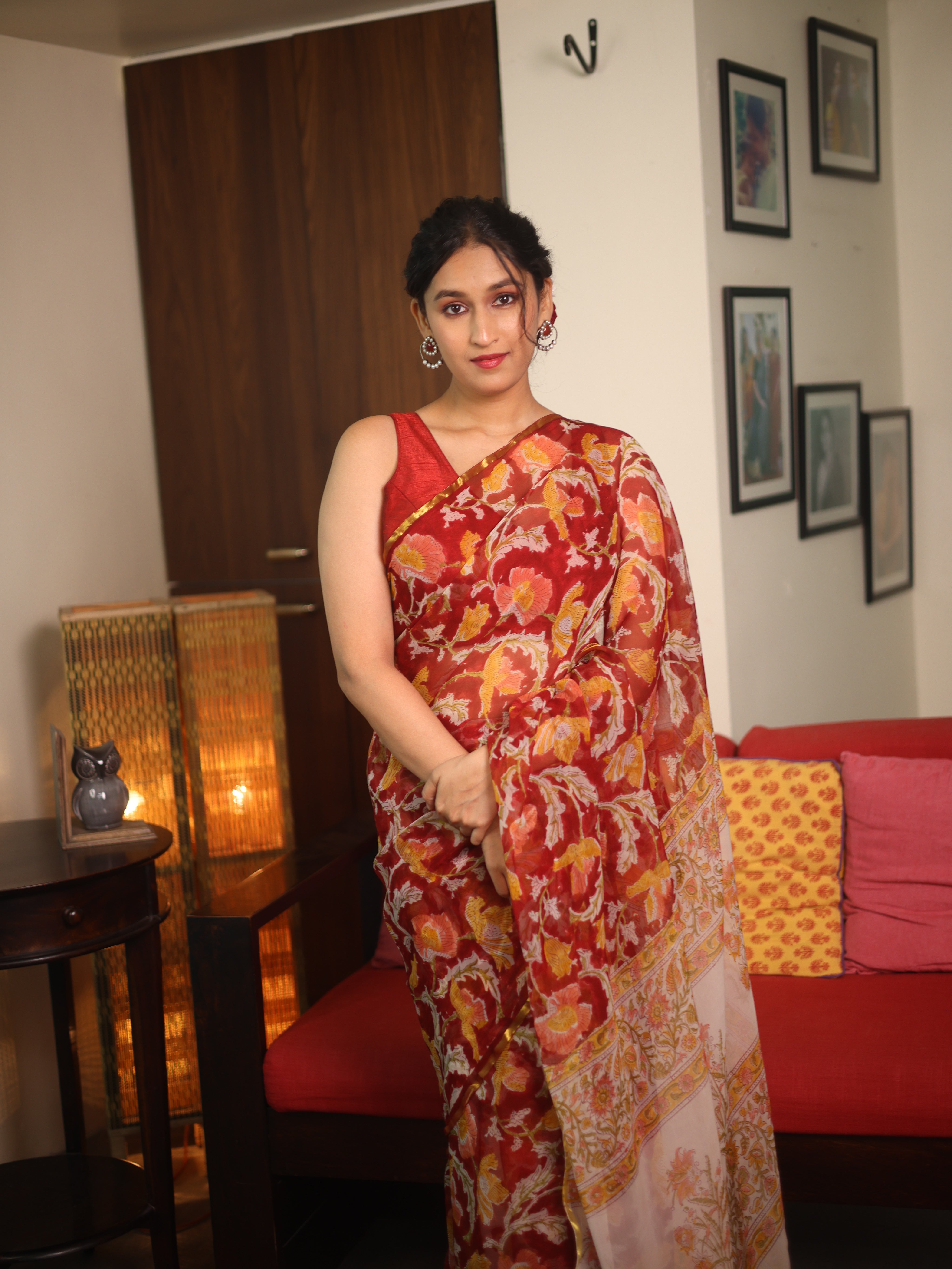 Red HBP Chiffon Saree - SRRHGS16