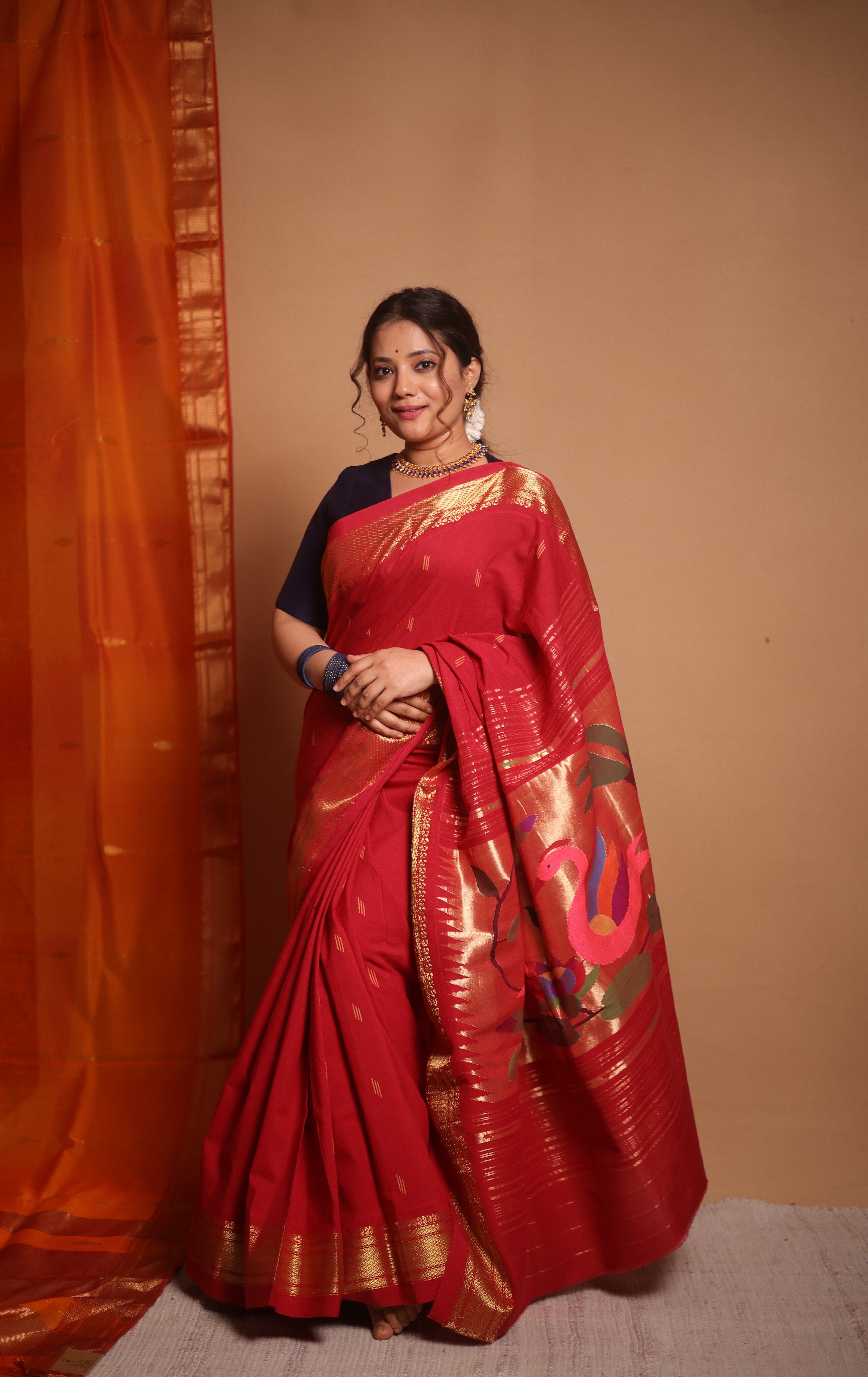 Red Cotton Paithani Saree - SRBRCPS697
