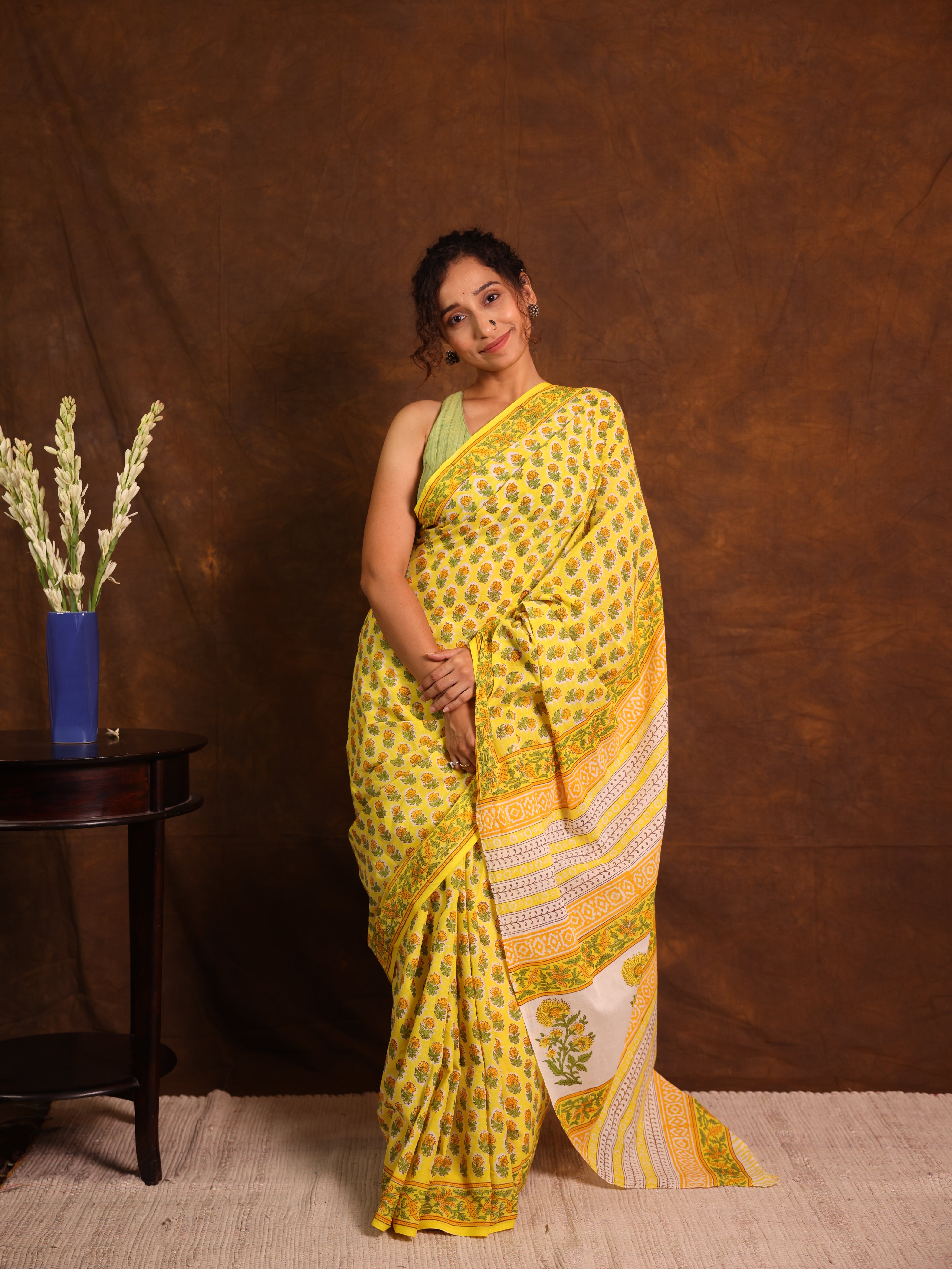 Yellow HBP Cotton Saree - SRYCS3365