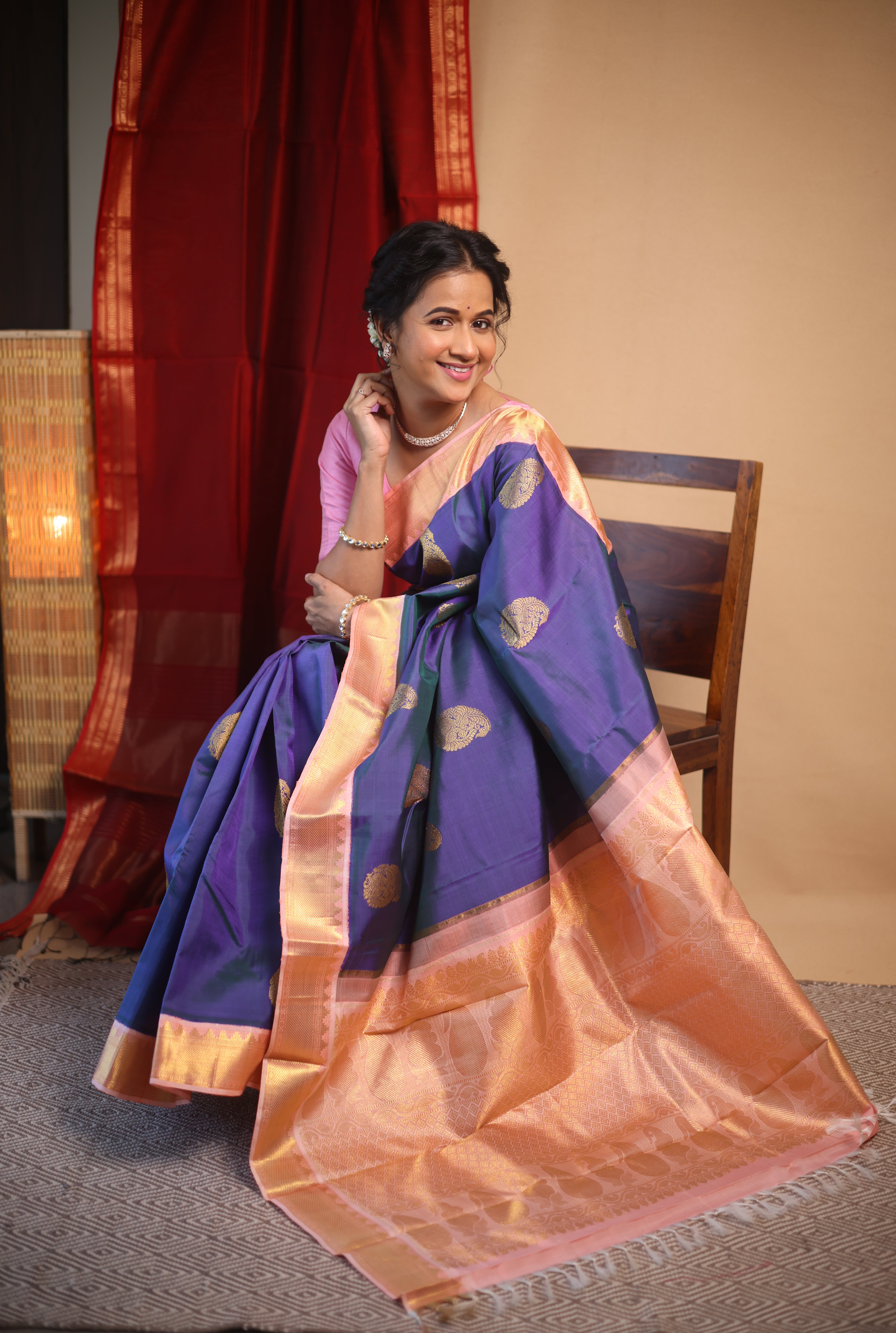 Dual Tone Peacock Blue Kanjivaram Silk Saree - SRDTPBKSS1015