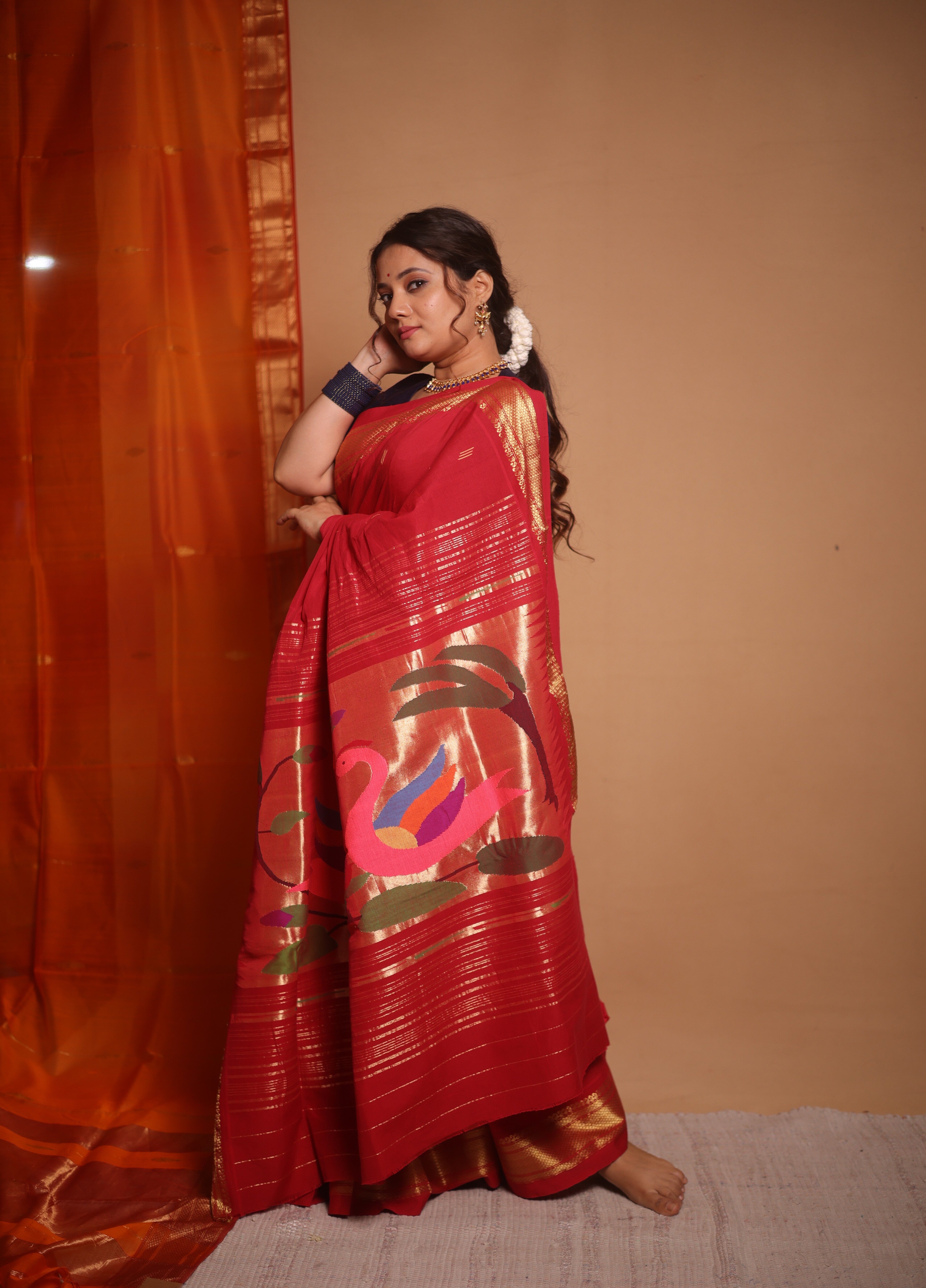 Red Cotton Paithani Saree - SRBRCPS697
