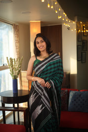 Green - Black Cotton Ilkal Saree  - SRGBCIS593