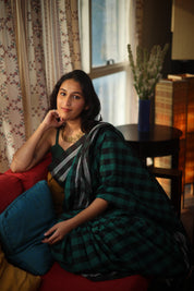 Green - Black Cotton Ilkal Saree  - SRGBCIS593