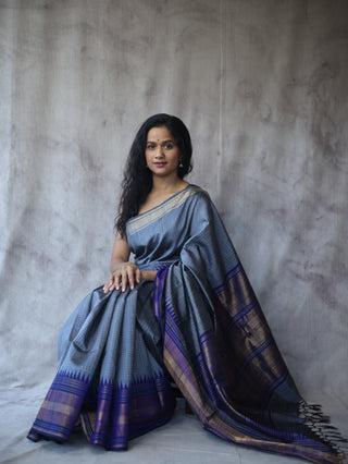 Grey Raw Silk Saree - SRGRSS647