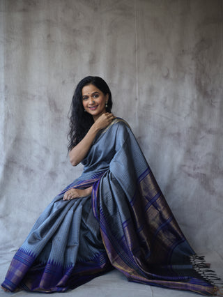 Grey Raw Silk Saree - SRGRSS647