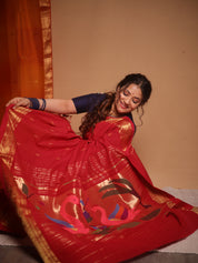 Red Cotton Paithani Saree - SRBRCPS697