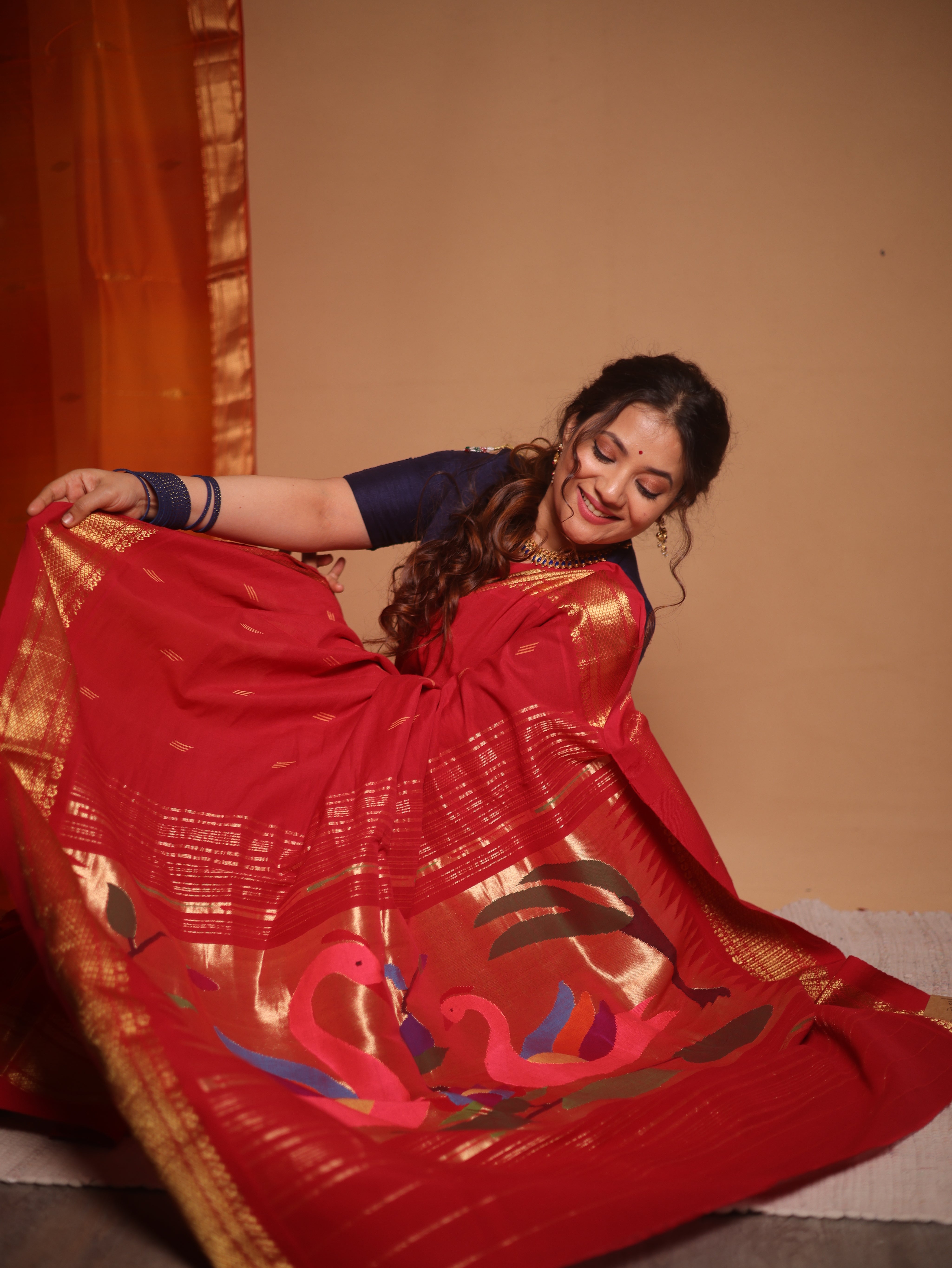 Red Cotton Paithani Saree - SRBRCPS697