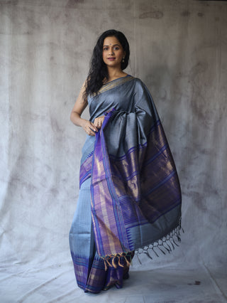 Grey Raw Silk Saree - SRGRSS647