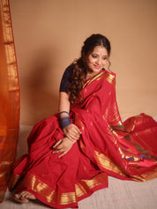 Red Cotton Paithani Saree - SRBRCPS697