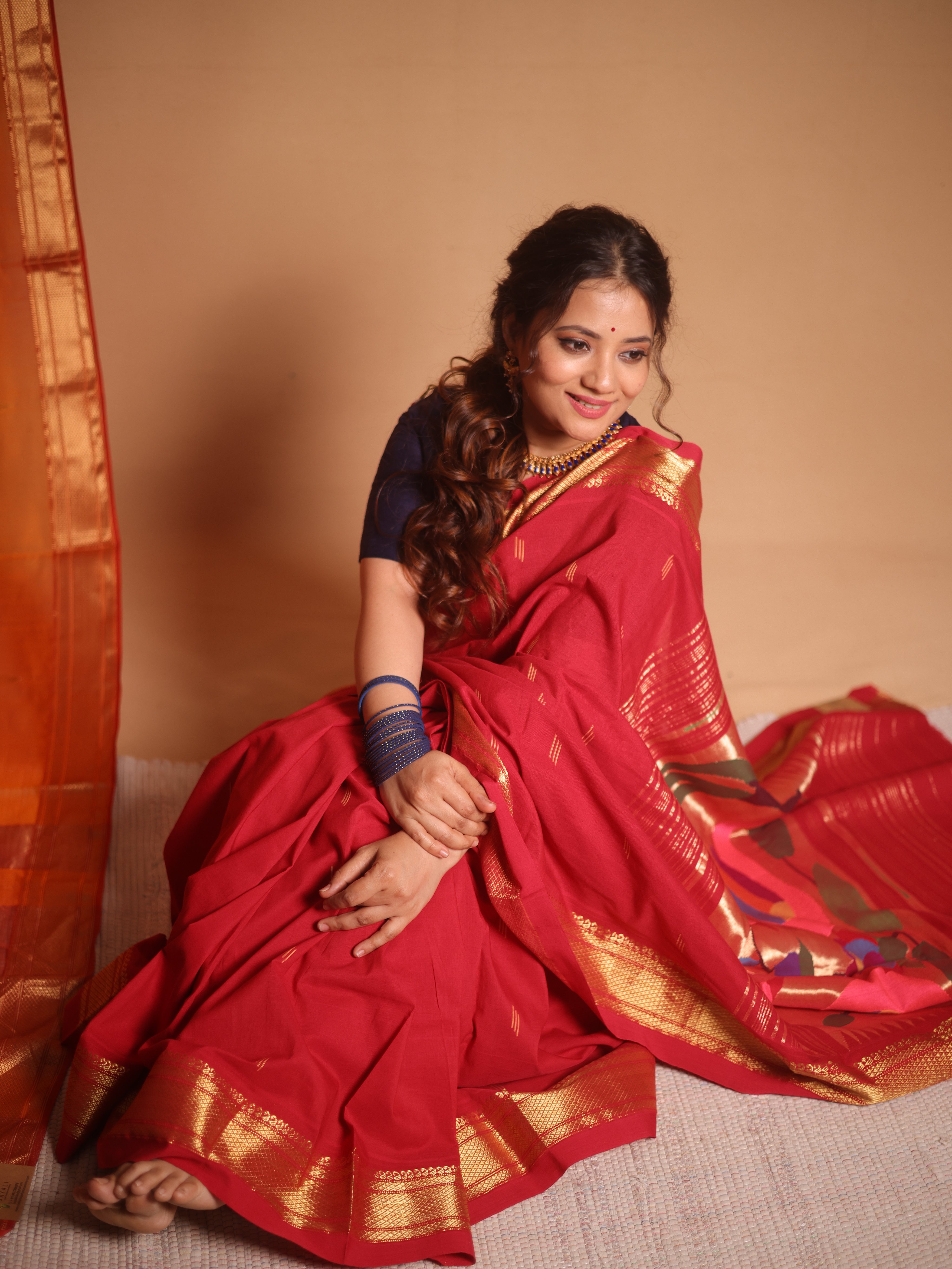 Red Cotton Paithani Saree - SRBRCPS697