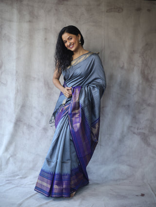 Grey Raw Silk Saree - SRGRSS647