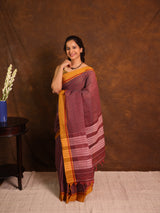 Maroon Big Checks Cotton Patteda Anchu Saree - SRMPAS326