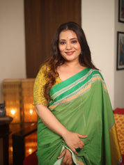 Green Plain Cotton Ilkal Saree With Gayatri Border - SRGCIS806