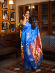 Blue Silk Paithani Saree-SRBSPS568
