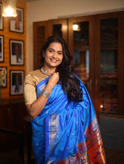 Blue Silk Paithani Saree-SRBSPS568