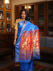 Blue Silk Paithani Saree-SRBSPS568