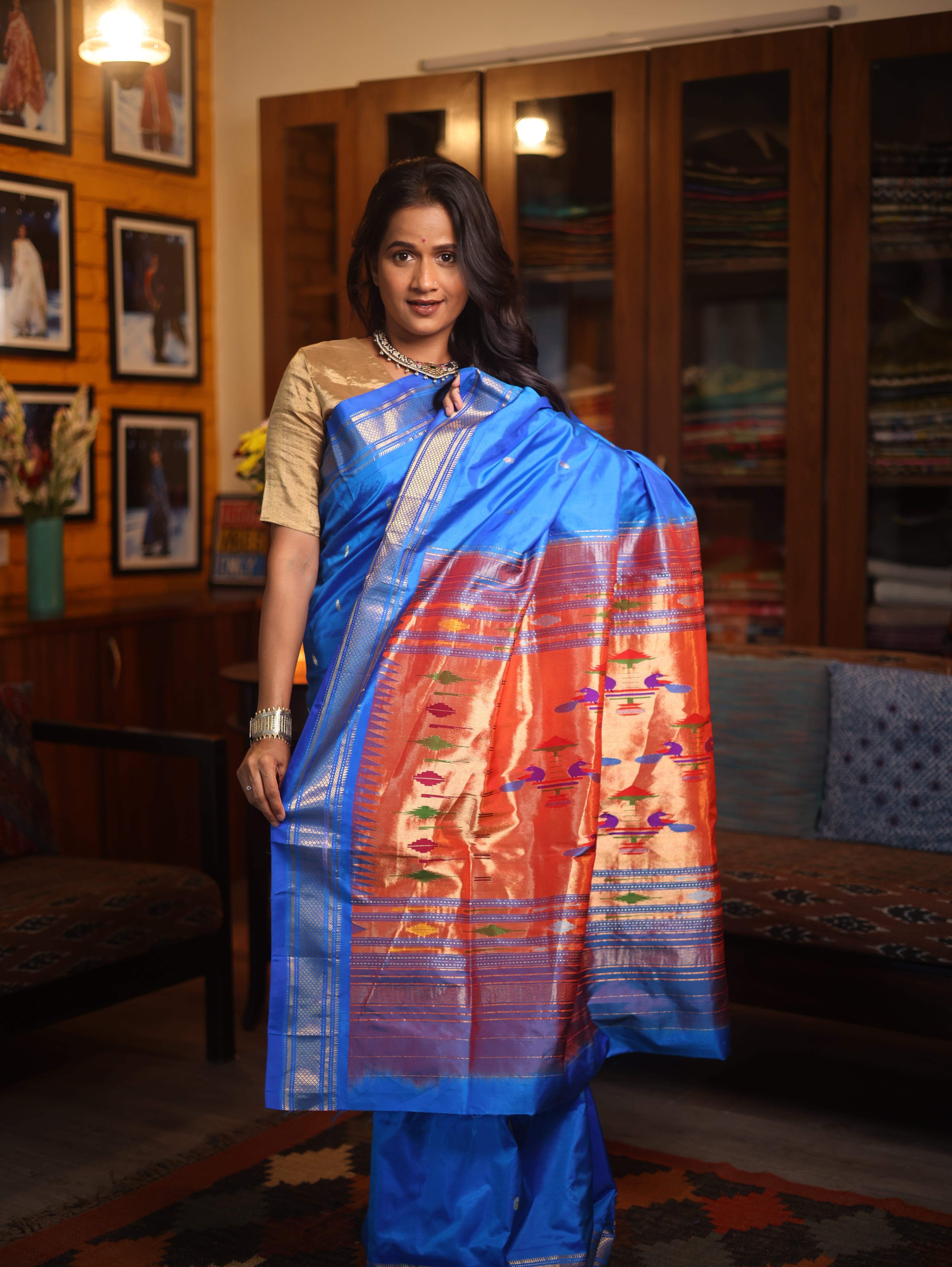 Blue Silk Paithani Saree-SRBSPS568