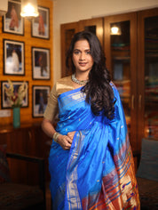 Blue Silk Paithani Saree-SRBSPS568