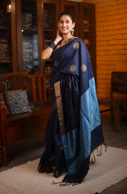 Dark Blue Raw Silk Saree - SRDBRSS802