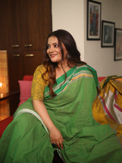 Green Plain Cotton Ilkal Saree With Gayatri Border - SRGCIS806