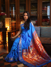 Blue Silk Paithani Saree-SRBSPS568