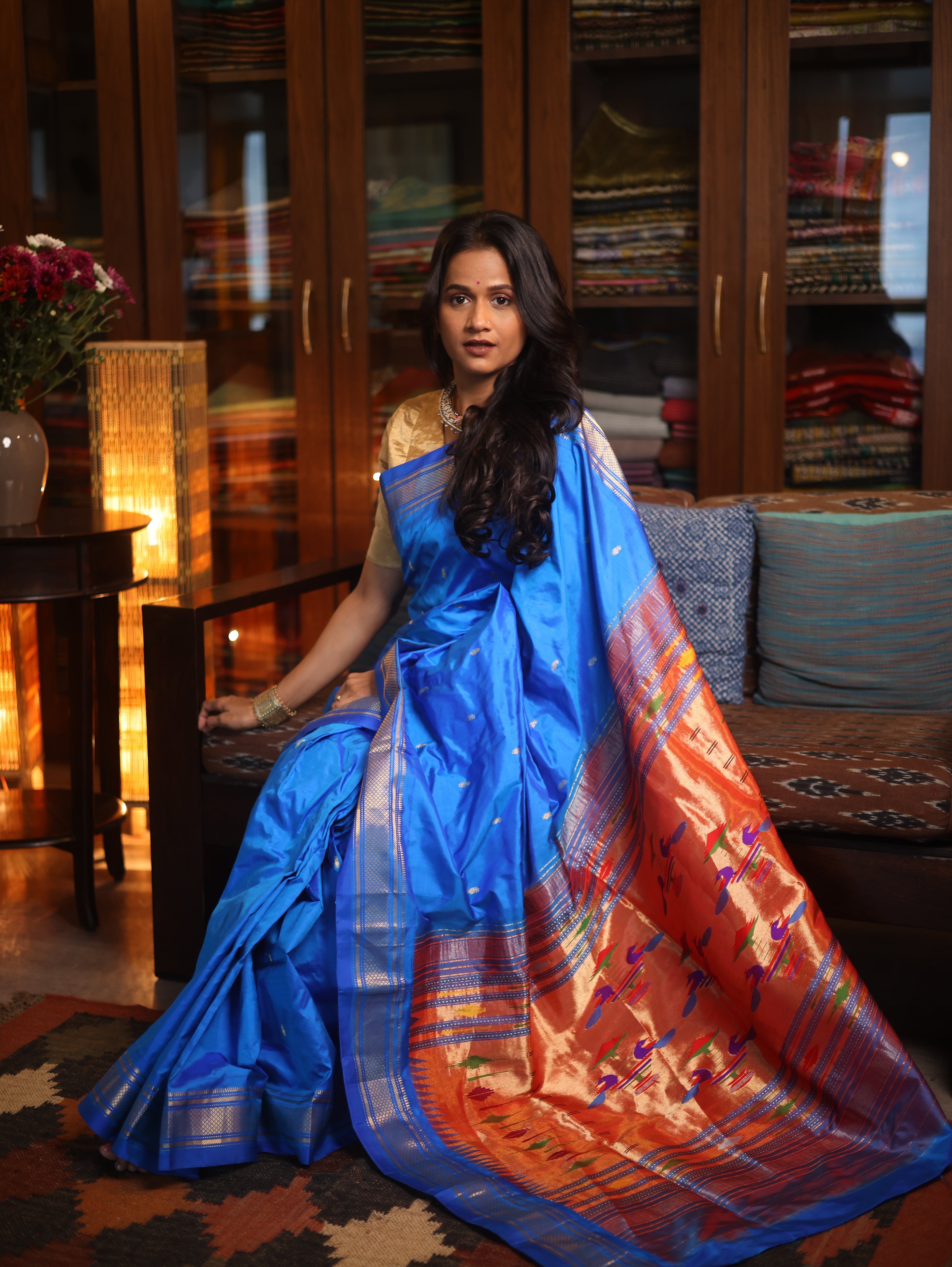 Blue Silk Paithani Saree-SRBSPS568