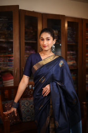 Dark Blue Raw Silk Saree - SRDBRSS802