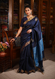 Dark Blue Raw Silk Saree - SRDBRSS802