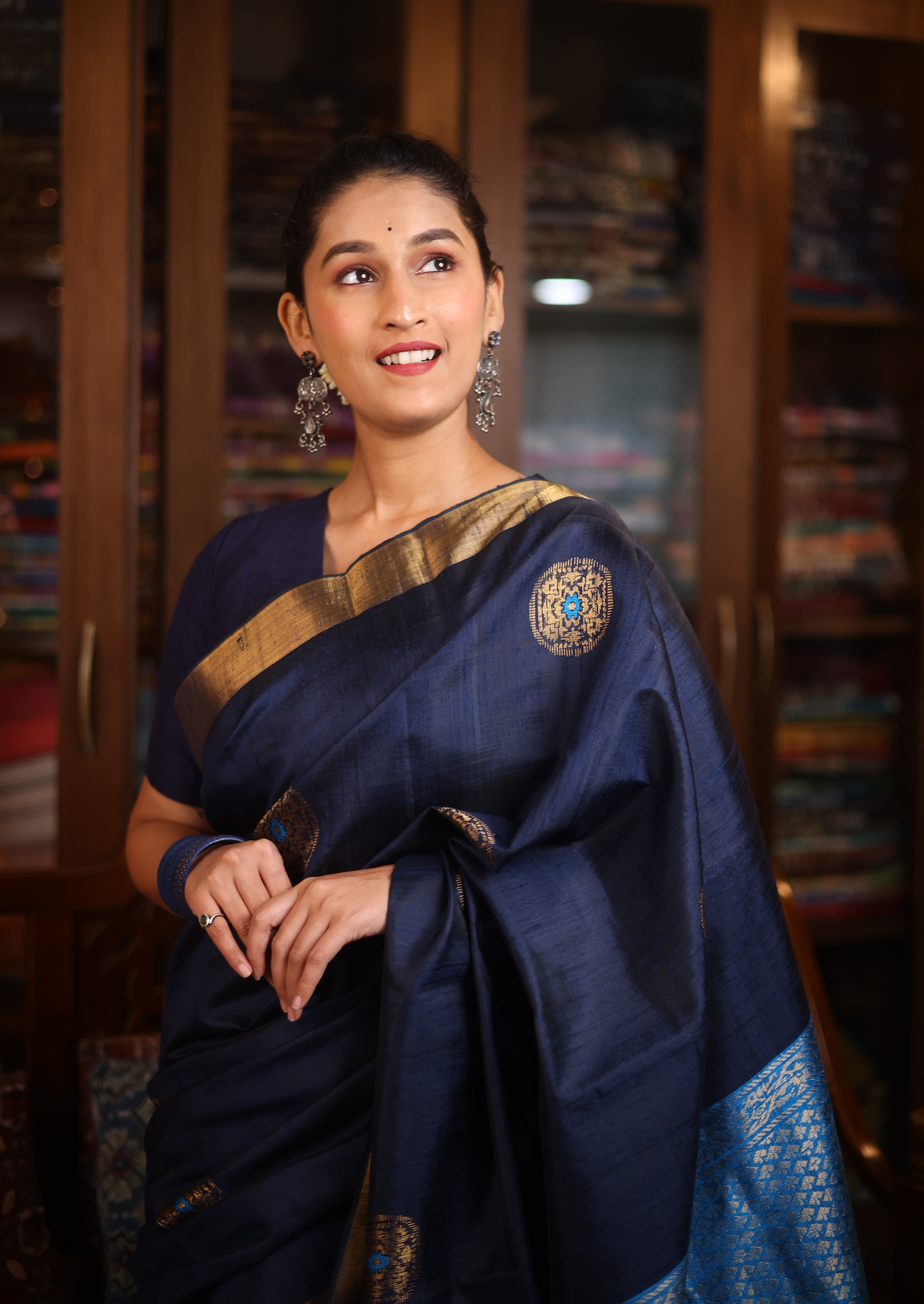 Dark Blue Raw Silk Saree - SRDBRSS802