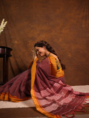Maroon Big Checks Cotton Patteda Anchu Saree - SRMPAS326