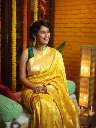 Yellow Banarasi Silk Saree-SRYBSS517