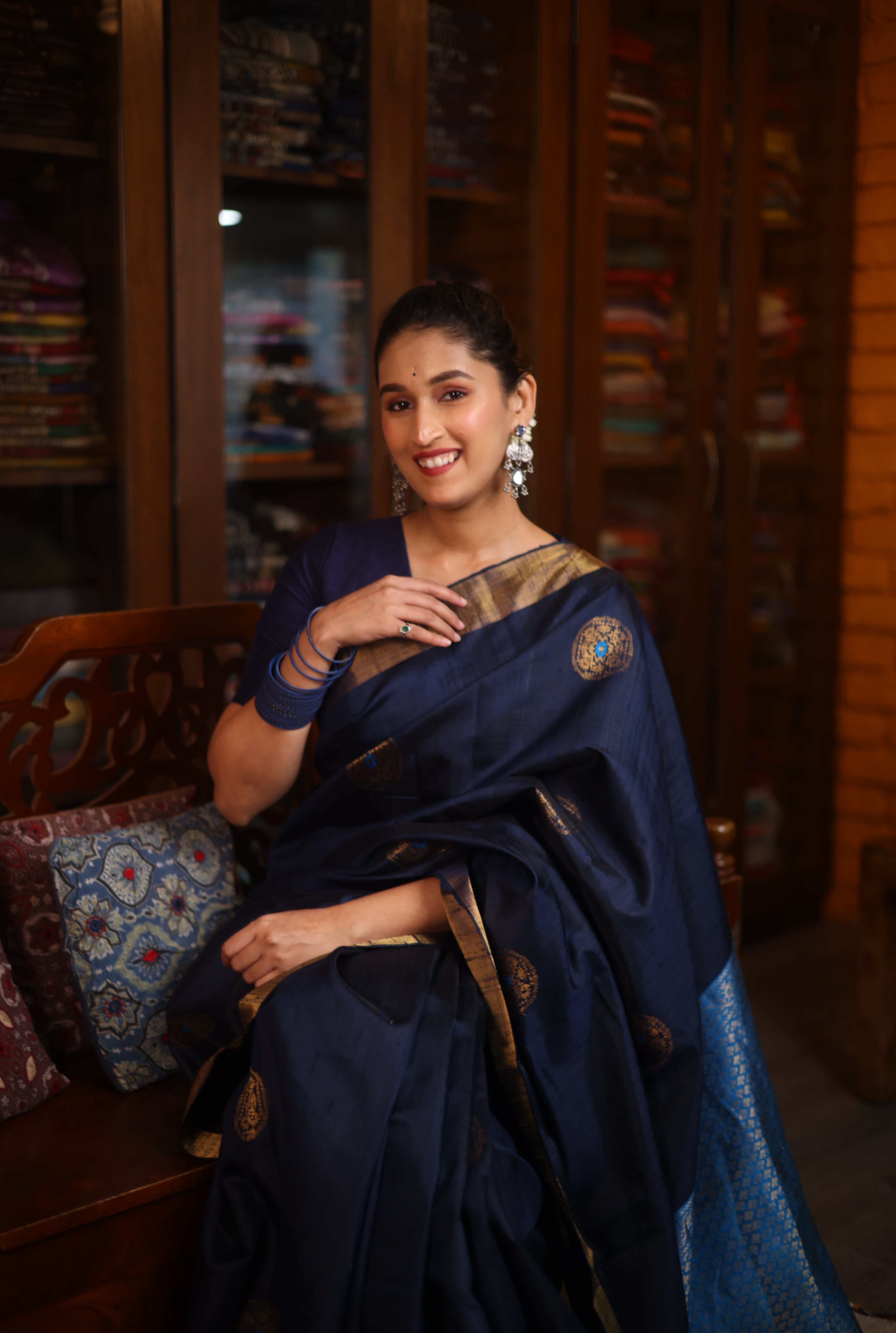 Dark Blue Raw Silk Saree - SRDBRSS802