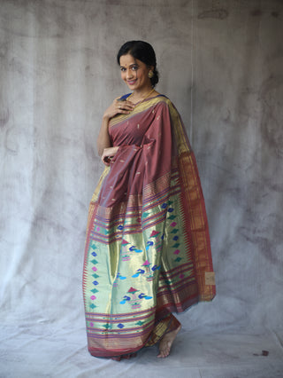 Brown Cotton Paithani Saree - SRBCPS416