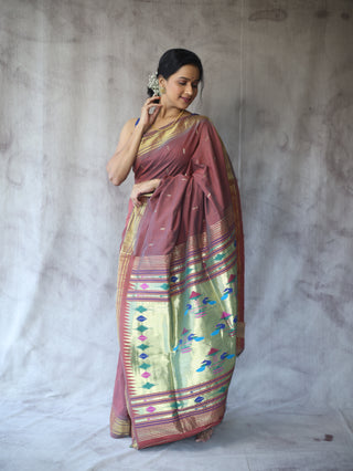 Brown Cotton Paithani Saree - SRBCPS416