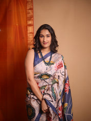 Peach Cream Batik Printed Tussar Silk Saree - SRPCPTSS046