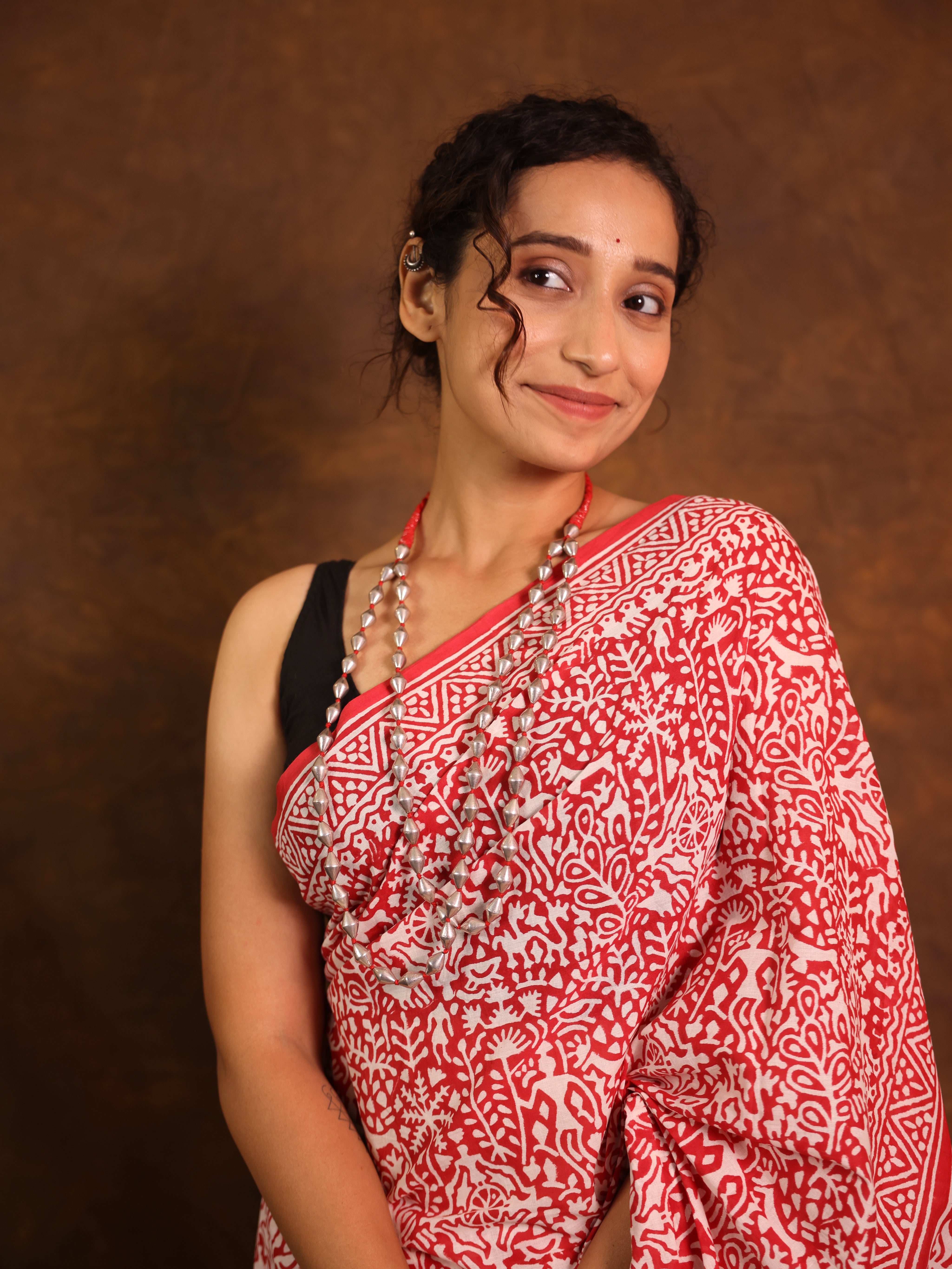 Red HBP Cotton Saree - SRRCS3357
